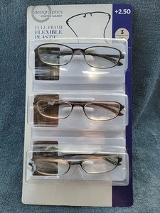 Design Optics by Foster Grant Full Frame Flexible Plastic Readers 3 PK +2.50 - Picture 1 of 4