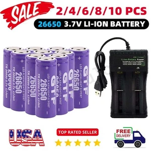 🔋 2-10 Stück 26650 8800mAh Akkus + Ladegerät - Li-Ion Wiederaufladbar 3,7V US-Bestand - Bild 1 von 17