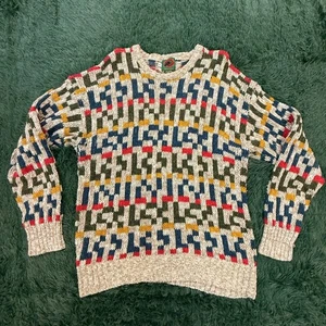 Vintage Boston Traders Pullover Herren 2XL Mehrfarbig Geometrisch Rundhals 90s - Bild 1 von 5