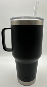 Taza de viaje YETI Rambler 35 oz con asa tapa de paja vaso negro de acero inoxidable - Imagen 1 de 14