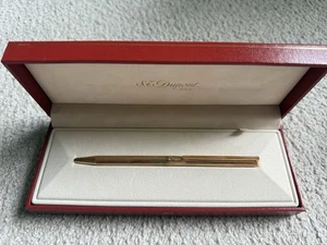 ST Dupont Classique Ballpoint Pen Gold Plated Vintage Stylo Bille Plaque Lignes - Picture 1 of 15