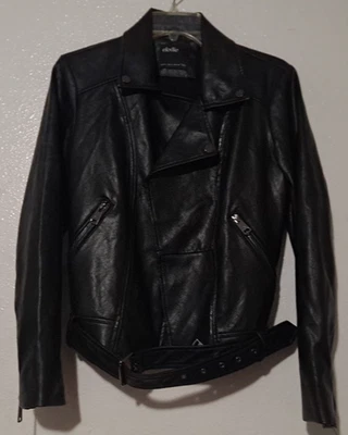 Elodie 人造皮革摩托车摩托车摩托车夹克黑色女式 M 码(中等) — 第 1/4 张图片