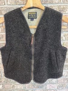 Vintage Woolrich Hunting Vest Mens S Charcoal Black Sherpa Lined Full Zip Wool - Picture 1 of 13