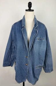 Vintage Denim Blazer Jacket Womens 3X 3XL Plus Size Faded Medium Wash Distressed - Picture 1 of 18