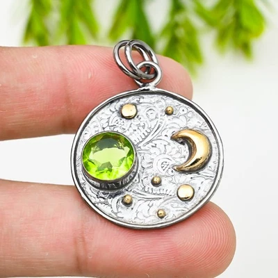 Peridot Gemstone Handmade 925 Sterling Silver Jewelry Pendant Gift For Wife - Image 1 of 4
