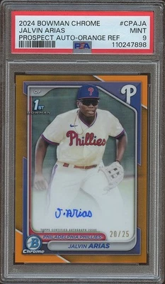 Jalvin Arias 2024 Bowman Chrome Orange Auto Autograph RC Phillies 20/25 PSA 9 - Image 1 of 2