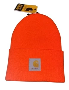 Carhartt A18 Men's Bright Orange Knit Cuffed Beanie Hat 100% Acrylic One Size - Picture 1 of 4