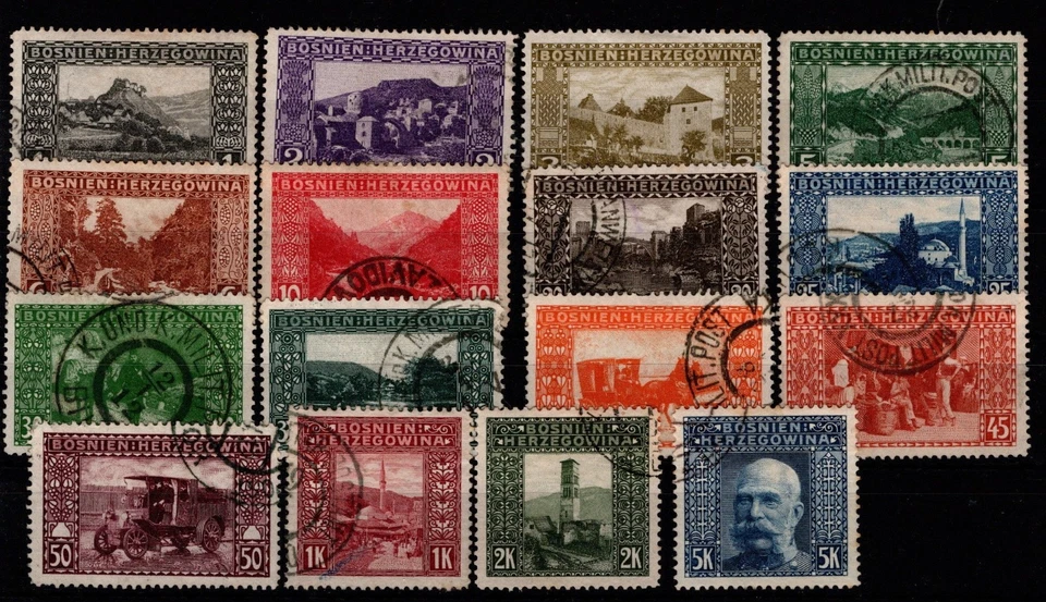 Bosnien 1908: Landschaftsbilder (ANK 29-44) gestempelt (ANK 120 €) - Imagen 1 de 1