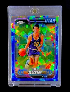 JOHN STOCKTON RARE BLUE CRACKED ICE REFRACTOR SAPPHIRE Chrome Non Auto - JAZZ - Picture 1 of 5