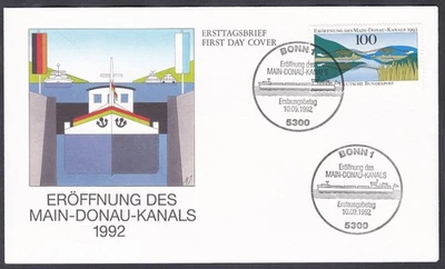 Germany FDC 1992 Michel 1630 New Holzbrucke Bridge nr. Essing - Image 1 of 2