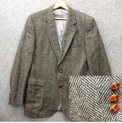 Abrigo deportivo vintage Savile Row espiga tweed para hombre 40R delgado gris lana Inglaterra Foto 1 de 4