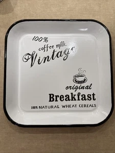 White Decorative Enamel Metal Tray Pan 11 3/4” square VTG Breakfast Cereal - Picture 1 of 1