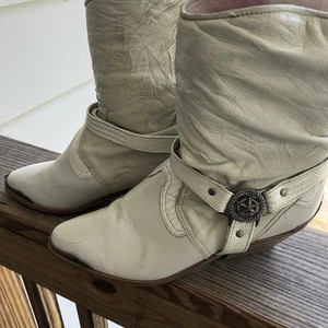 Maine Woods Women's 9.5" White Cowboy Boots Size 8.5 M Silver Trim Soft Leather - Picture 1 of 11
