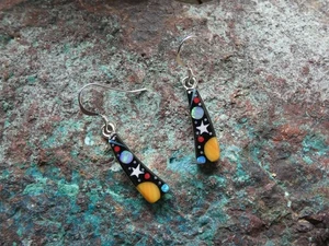 Galaxy Micro Inlay Multi Gemstone Fire Opal Sterling Silver Petite Earrings AQ33 - Picture 1 of 7