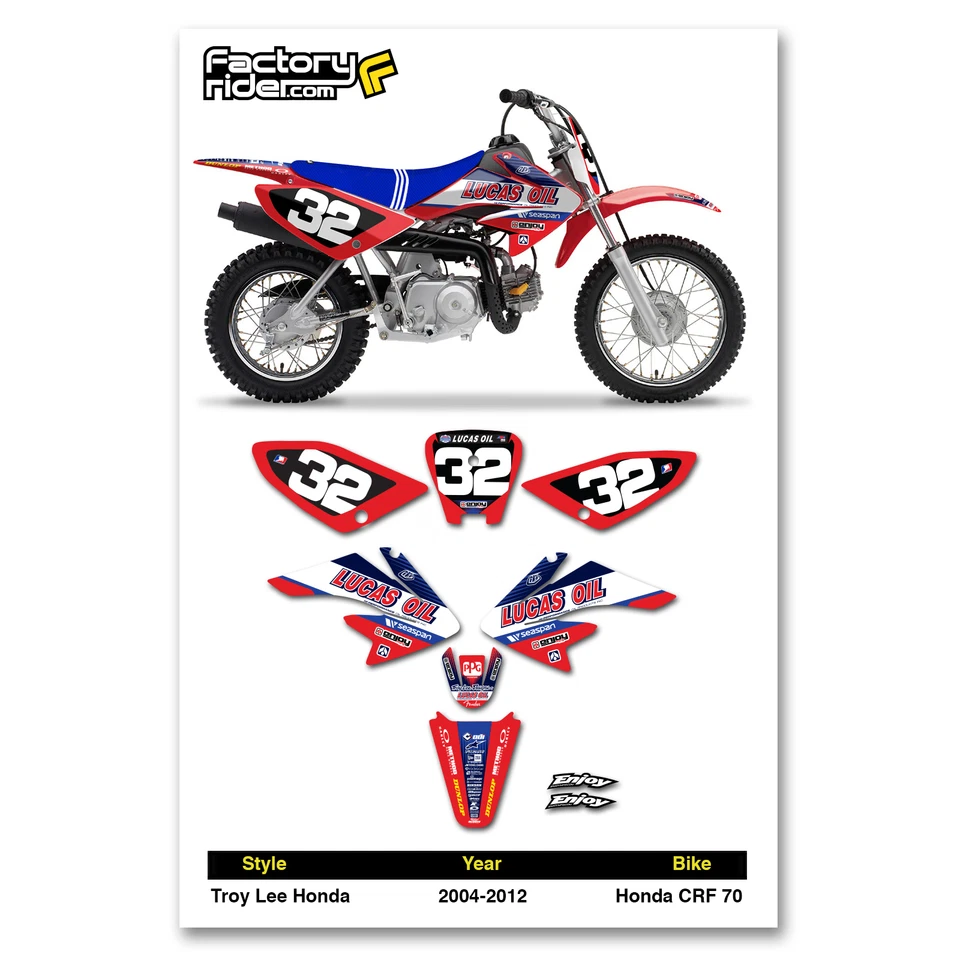 Kit de gráficos para moto de cross Honda CRF 70 TLD 2004-2012/números Motocross Enjoy MFG Foto 1 de 4
