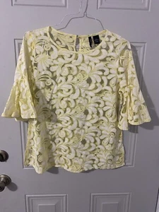 New Directions Large Dressy Blouse Yellow Sheer Burnout Nwt F80 - Picture 1 of 9