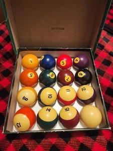 Vintage Set of Standard Pool / Billiard Balls - Solid & Stripes 1-15 + Cue Ball - Picture 1 of 2