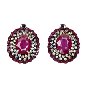 Summer 925 Silver Earrings Ruby 8x6mm ruby Myanmar Sapphire Gemstone jewelry - Picture 1 of 13
