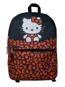 Hello Kitty Backpack 16" Sanrio Red &Black Bows Girls - Picture 1 of 4