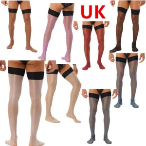 AU Mens Stockings Shiny Sheer Thin Hold Up Silky Glossy Stretchy Thigh High - Picture 1 of 105
