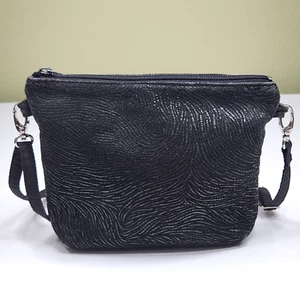 Bolso Bandolera Pequeño Cuero Express Cuero Negro Brillante Patrón de Huellas Dactilares - Imagen 1 de 8