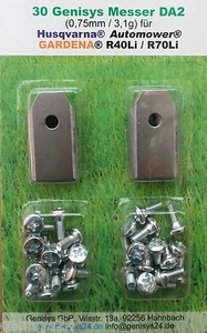 30+3gratis Messer 0,75 mm +Schrauben Husqvarna Automower Gardena R40Li R70Li DA2 - Bild 1 von 13
