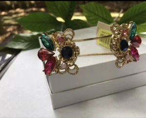 Big Gold Tone  Bangles Bracelet With Colorful Stones - Picture 1 of 5