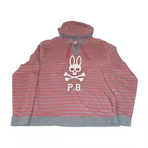 Psycho Bunny Graphic Red Gray Striped Hoodie Pullover Sweater HTF XL Read - Picture 1 of 5