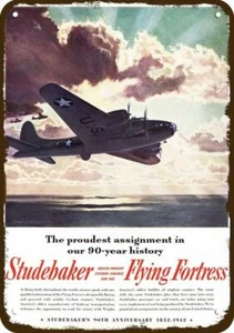 1942 STUDEBAKER FLYING FORTRESS Bomber Flugzeug DEKO REPLIKA METALLSCHILD - Bild 1 von 1