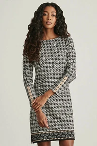 Hatley Dress Zoe Cut Geometric Pattern Gray Black Cotton Warm Xo Ikat - Picture 1 of 2