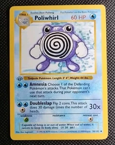 Poliwhirl 1st Edition - 3D Thick Grey Stamp Error - Base Set 38/102 Pokemon Card - Picture 1 of 6