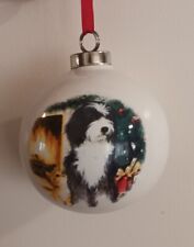 Vintage Glass Christmas Tree Ornament Dog Cat Cute Print Decoration Bauble 