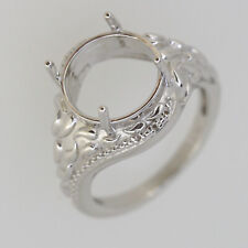 Vintage Style Sterling Silver Semi Mount Ring Setting Round RD 12x12mm