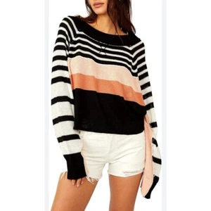 Free People gestreifter bauchfreier Pullover - XS - Leinen-Baumwollmischung - Langarm neu ohne Etikett - Bild 1 von 7