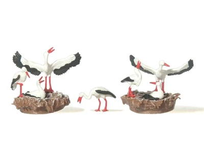 Merten 0210764 Störche mit Nest 7 Figuren H0 1:87 handbemalt, Neu - Bild 1 von 2