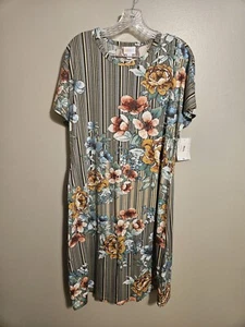 LuLaRoe Damen Marly Streifen und Blumen Knielang Taschen Kleid Größe Large - Bild 1 von 9