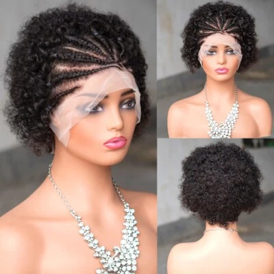 13x4 Lace Frontal Cornrow Braided Wig 100% Human Hair Kinky Culy Afro Braids Wig - Image 1 of 4