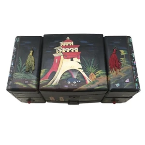 JAPANESE LAQUER MUSIC BOX - Hand Painted Jewelry Box Musical Vintage 1920’s VTG - Picture 1 of 3