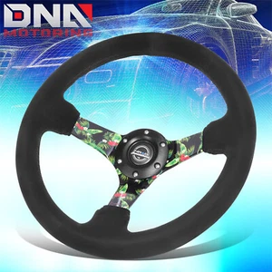 NRG 350mm 3" Dish Suede Leather Tropical Pattern Steering Wheel RST-036TROP-S - Picture 1 of 6