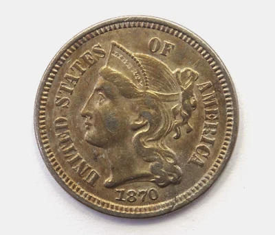 HIGH GRADE 1870 Three Cent Nickel LIBERTY Head III 3 Cent Piece - Image 1 of 4