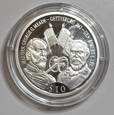 2000 Civil War Gettysburg $10 American Mint Commemorative Silver Proof Coin COA Cover