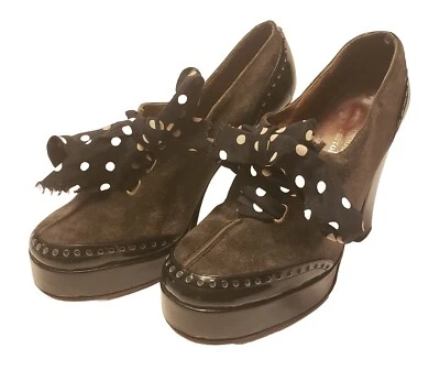 VTG Edouard Jerrold Platform High Heels Gray & Black Leather Secretary *Restore - Image 1 of 4