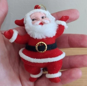 Vintage Plastic Face Santa Claus Christmas Ornament Flocked Dancing 4" - Picture 1 of 4