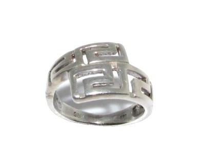 Ladies women's silver Greek key signet ring UK size L - Image 1 of 4