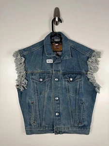 Vtg Harley Davidson Kids Girls Button Up Denim Jean Vest Moto Biker Sz XL 19x22 - Picture 1 of 13