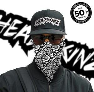 UPF50+ FACE MASK / BANDANA - RETRO BLACK - (Motorbike, Fishing, Camping) - Picture 1 of 4