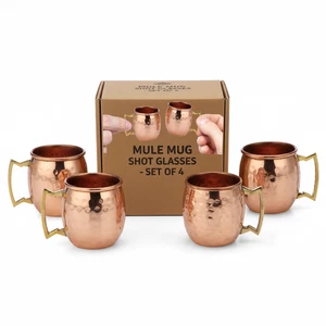 Set of 4 Handmade 100% Copper Moscow Mule Shot Glasses 2oz – Hammered Mini Mugs - Picture 1 of 8