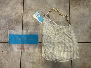 New Beach Bunny Sz M Heart Gold Chain Halter Cover Up Top Sheer - Picture 1 of 4