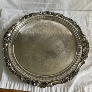 Vintage Wallace Barock Runde Galerie 3 Fuß Tablett Silber Teller 14" #296 - Bild 1 von 17
