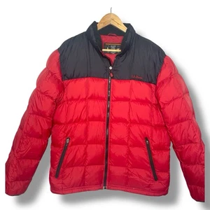 L.L. Bean Men’s Red Black Down Puffer Jacket Size Medium Goose Down Insulated - Picture 1 of 6